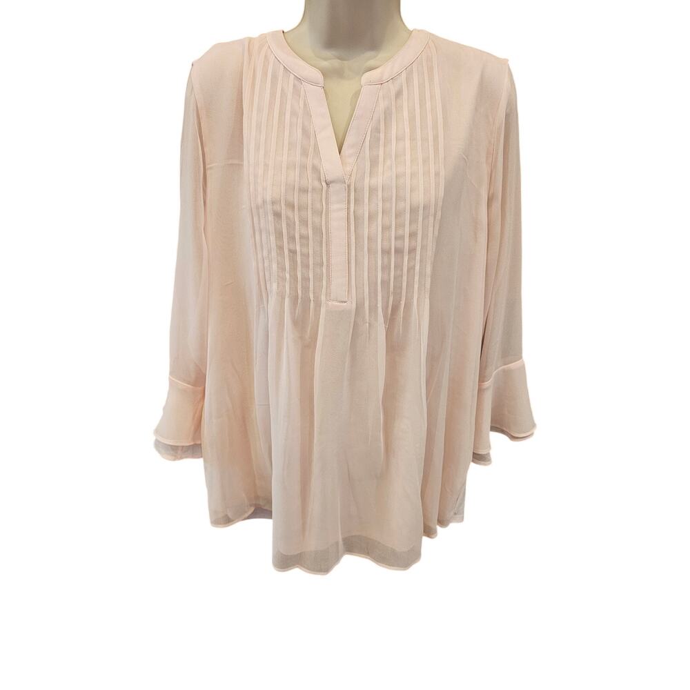 Charter club light pink peasant chiffon split neck sz XL career casual old money - Picture 2 of 8